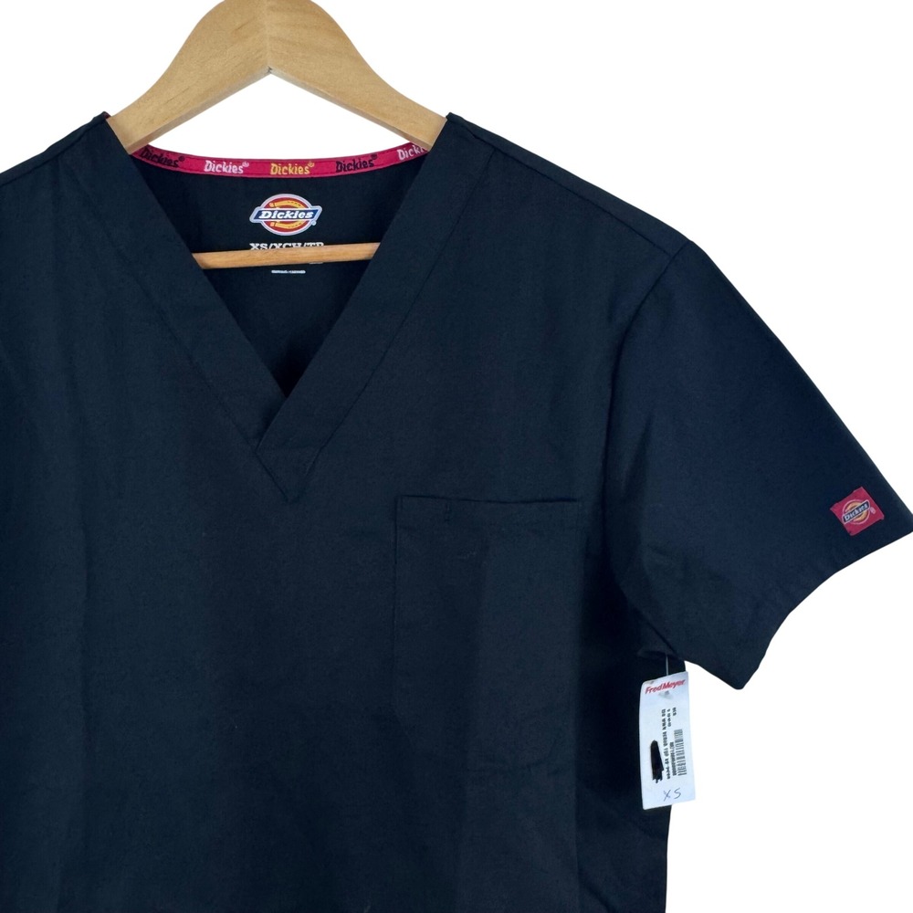 Dickies Scrub Top Women XS‎ Black V-Neck Short Sleeve Pocket 83706